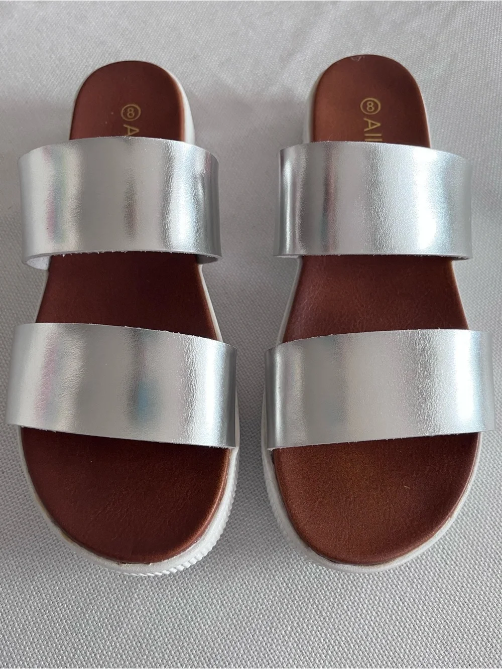 Allegra K Metallic Silver Double-Strap Slides Size 8
